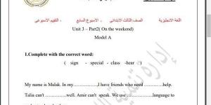 مراجعات نهائية.. أسئلة تقييم الاسبوع السابع في اللغة الإنجليزية الصف الثالث الابتدائي