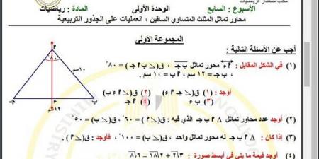 مراجعات نهائية.. أسئلة تقييم الأسبوع السابع الرياضيات لـ الصف الثاني الإعدادي