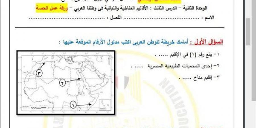 مراجعات نهائية.. أسئلة تقييم الاسبوع السابع في الدراسات الاجتماعية الصف السادس الابتدائي