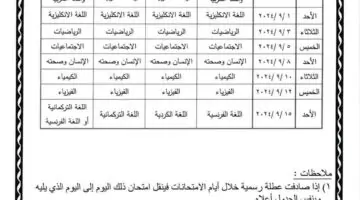وزارة التربية العراقية جدول الدور الثاني الثالث متوسط 2024