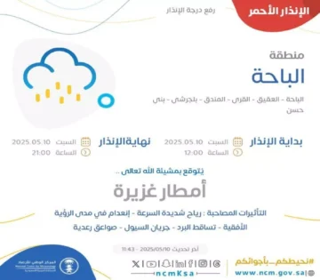 إنذار أحمر عاجل في الباحة: أمطار غزيرة وسيول جارفة تهدد محافظات سعودية خلال الساعات المقبلة